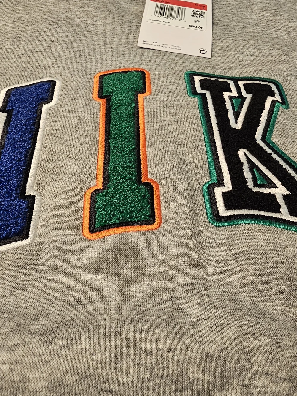 Nike Grey Crewneck Sweatshirt with Multicolor NIKE Appliqué